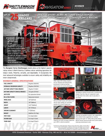 NVX5025 - Shuttlewagon Mobile Railcar Movers - Navigator series - up to 40 loaded railcars