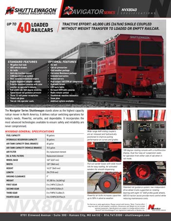 NVX8040 - Shuttlewagon Mobile Railcar Movers - Navigator series - up to 40 loaded railcars