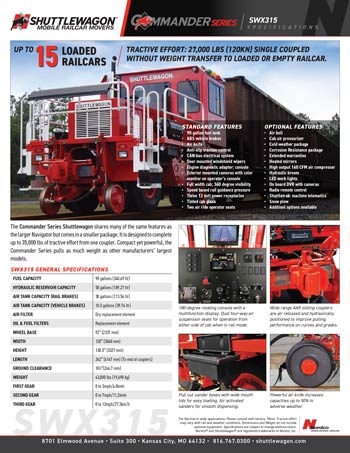 SWX315 - Shuttlewagon Mobile Railcar Movers - up to 25 loaded railcars