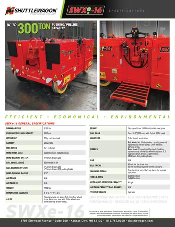 SWXe16 - Shuttlewagon Electric Mobile Railcar Movers